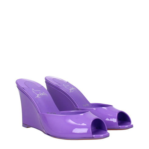 Christian Louboutin Wedge Sandals – Violet Patent Leather Open Toe Heels – Women’s Summer Shoes