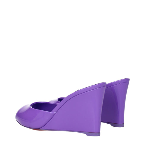 Christian Louboutin Wedge Sandals – Violet Patent Leather Open Toe Heels – Women’s Summer Shoes