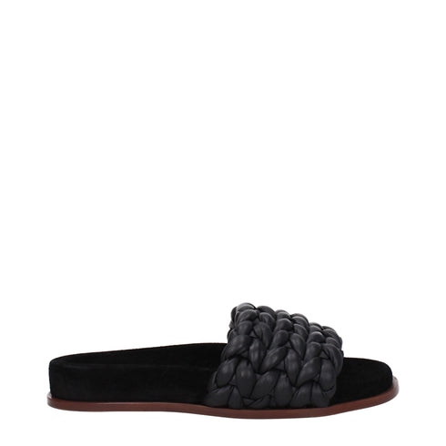 Chloé Women's Black Leather Braided Slippers – Casual Flat Sandals