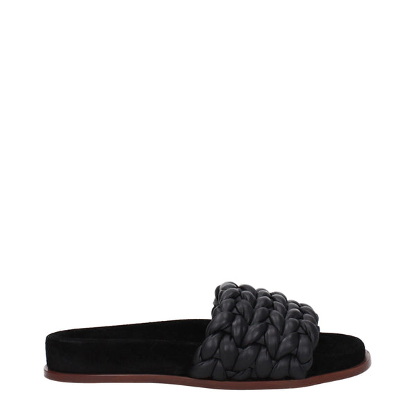 Chloé Women's Black Leather Braided Slippers – Casual Flat Sandals