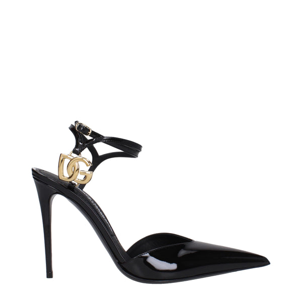 Dolce & Gabbana Black Leather Stiletto Heels Sandals