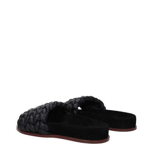 Chloé Women's Black Leather Braided Slippers – Casual Flat Sandals
