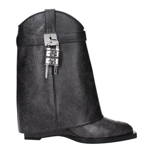 Givenchy Ankle Boots in Black Aged Leather with Pointed Toe and Wedge Heel - Women’s