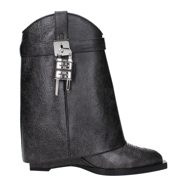 Givenchy Ankle Boots in Black Aged Leather with Pointed Toe and Wedge Heel - Women’s