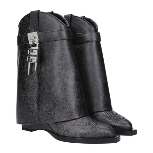 Givenchy Ankle Boots in Black Aged Leather with Pointed Toe and Wedge Heel - Women’s
