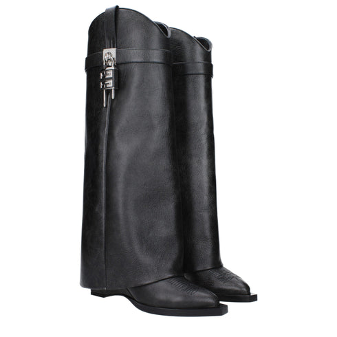 Givenchy Boots Black Leather Wedge Women’s Footwear