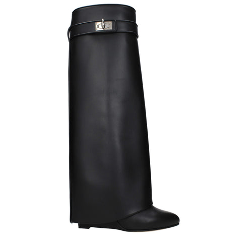 Givenchy Turn Lock Wedge Boots Black Leather Pointed Toe - Women’s