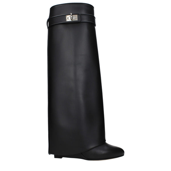 Givenchy Turn Lock Wedge Boots Black Leather Pointed Toe - Women’s