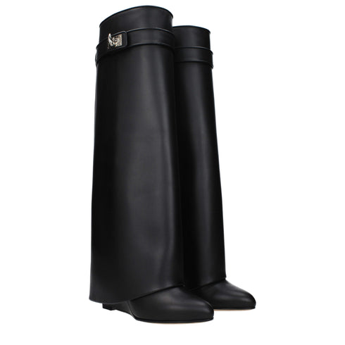 Givenchy Turn Lock Wedge Boots Black Leather Pointed Toe - Women’s