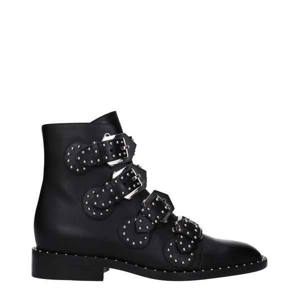 Givenchy Black Leather Ankle Boots – Women’s Studded Buckle Strap Flat Boots