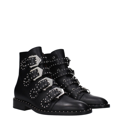 Givenchy Black Leather Ankle Boots – Women’s Studded Buckle Strap Flat Boots