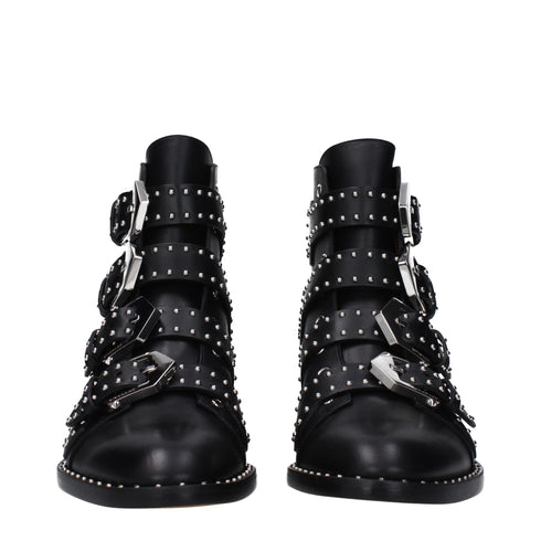 Givenchy Black Leather Ankle Boots – Women’s Studded Buckle Strap Flat Boots