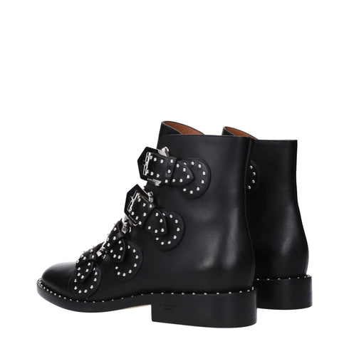 Givenchy Black Leather Ankle Boots – Women’s Studded Buckle Strap Flat Boots
