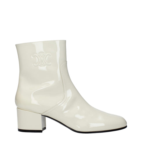 Celine Ankle Boots in Beige Patent Leather Mid Heel - Women’s