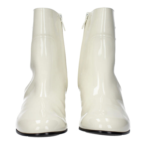 Celine Ankle Boots in Beige Patent Leather Mid Heel - Women’s