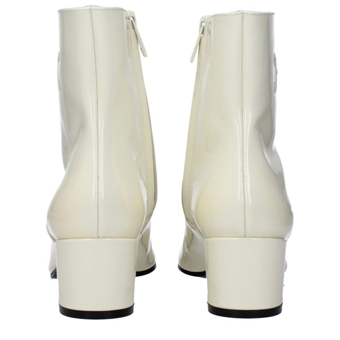 Celine Ankle Boots in Beige Patent Leather Mid Heel - Women’s