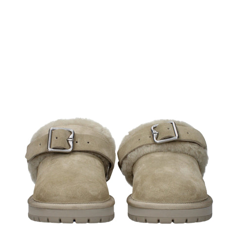 Burberry Beige Suede Shearling Slippers Sandals with Buckle Strap - Women’s