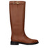 Valentino Garavani Brown Leather Knee High Boots with Gold Logo Buckle - Women’s