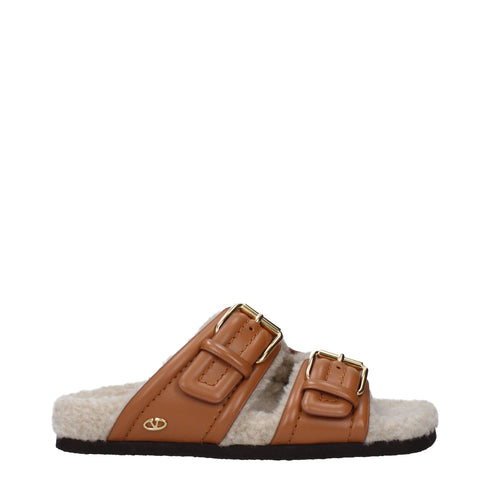 Valentino Garavani Brown Leather Buckle Slippers – Fuzzy Lined Sandals - Women’s