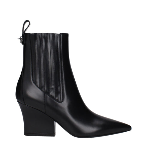 Valentino Garavani Black Leather Pointed Ankle Boots – Women’s