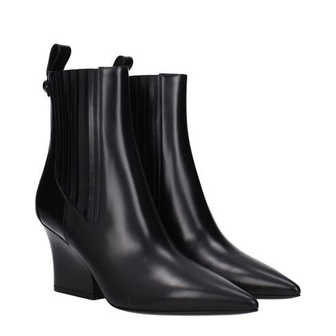 Valentino Garavani Black Leather Pointed Ankle Boots – Women’s