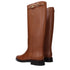 Valentino Garavani Brown Leather Knee High Boots with Gold Logo Buckle - Women’s
