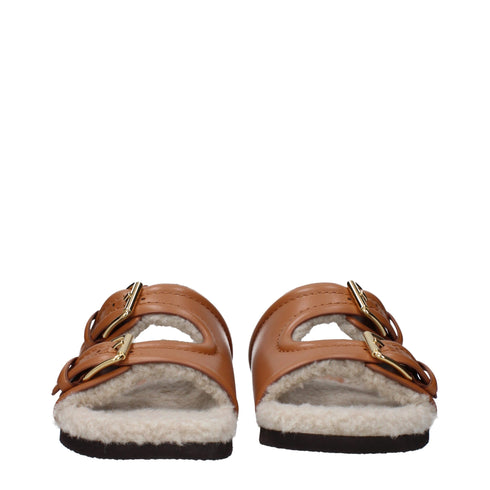 Valentino Garavani Brown Leather Buckle Slippers – Fuzzy Lined Sandals - Women’s