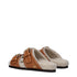 Valentino Garavani Brown Leather Buckle Slippers – Fuzzy Lined Sandals - Women’s
