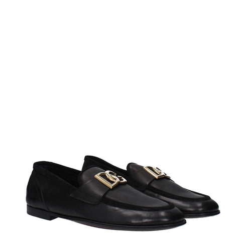 Dolce & Gabbana Black Leather Slip-On Loafers