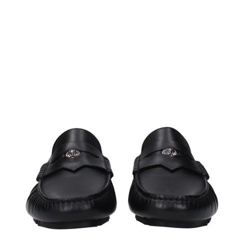 Versace Black Leather Slip-On Loafers