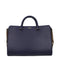 Burberry Navy Blue Calfskin Leather Handbag with Check Canvas Side Panels for Women