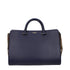 Burberry Navy Blue Calfskin Leather Handbag with Check Canvas Side Panels for Women