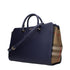 Burberry Navy Blue Calfskin Leather Handbag with Check Canvas Side Panels for Women