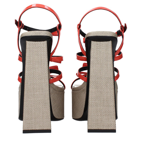 Versace Orange Patent Leather Platform Sandals - Block Heel Strappy Heels - Women’s