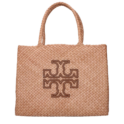 Tory Burch Beige Woven Leather Shoulder Bag with Front Logo and Removable Clutch for Women