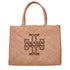 Tory Burch Beige Woven Leather Shoulder Bag with Front Logo and Removable Clutch for Women