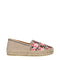 Prada Women's Espadrilles – Beige Fabric Slip-On Flats with Rose Embroidery
