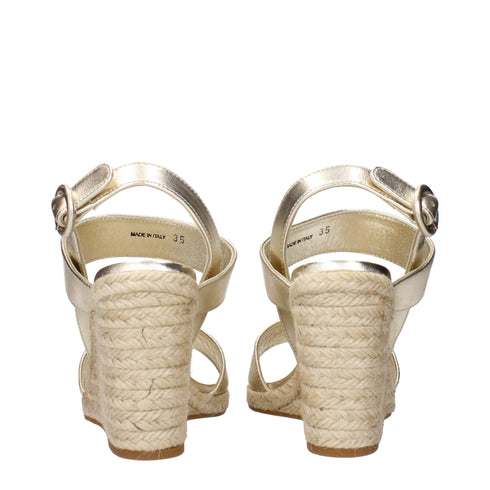 Prada Gold Leather Wedge Sandals – Espadrille Platform Heels - Women’s
