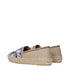 Prada Women's Espadrilles – Beige Fabric Slip-On Flats with Blue Rose Embroidery
