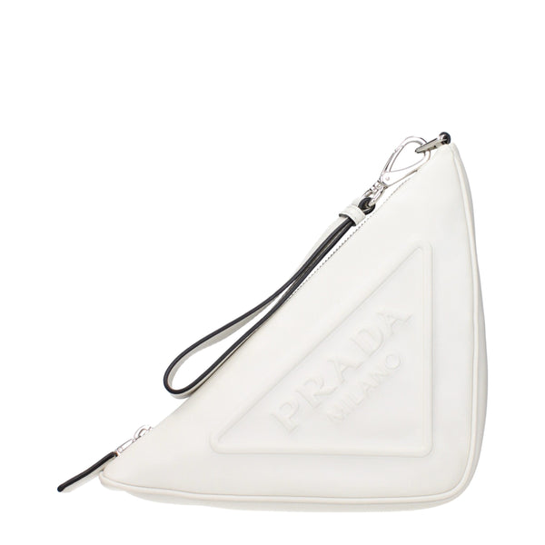 Prada Triangle White Leather Clutch Bag for Women