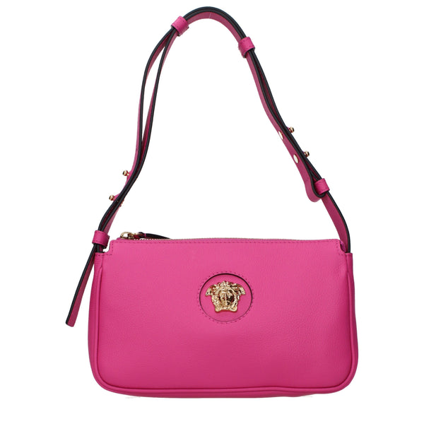 Versace Fuchsia Pink Leather Shoulder Bag with Medusa Logo for Women