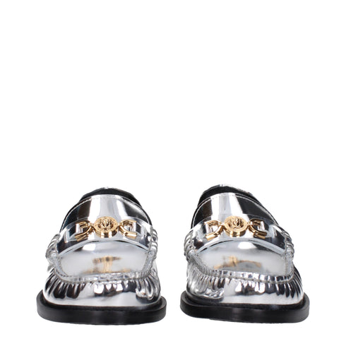 Versace Gray Leather Slip-On Loafers