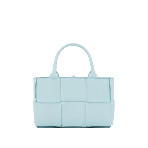 Bottega Veneta Mini Arco Tote Bag in Light Blue Lambskin – Women’s Intrecciato Weave