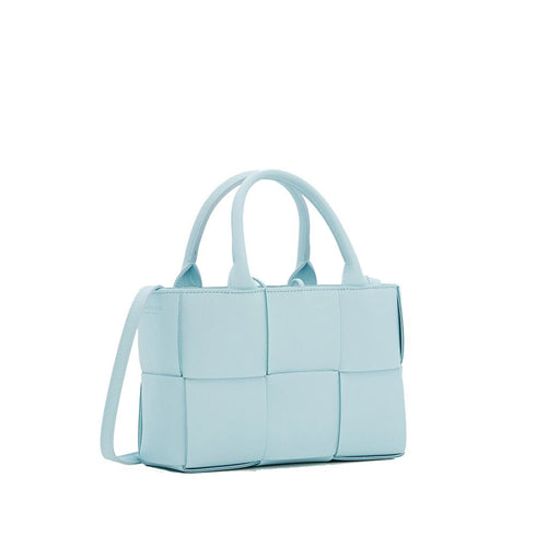 Bottega Veneta Mini Arco Tote Bag in Light Blue Lambskin – Women’s Intrecciato Weave