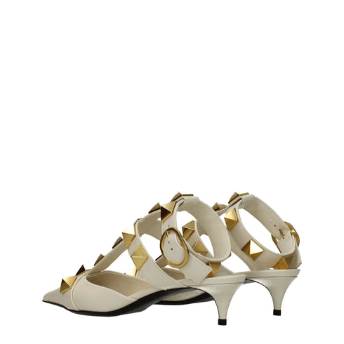 Valentino Garavani Off White Leather Studded Heels – Mid Heel Pointy Toe Sandals - Women’s