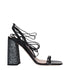 Miu Miu Black Patent Leather Platform Sandals – Women’s Glitter Block Heel Lace-Up Heels