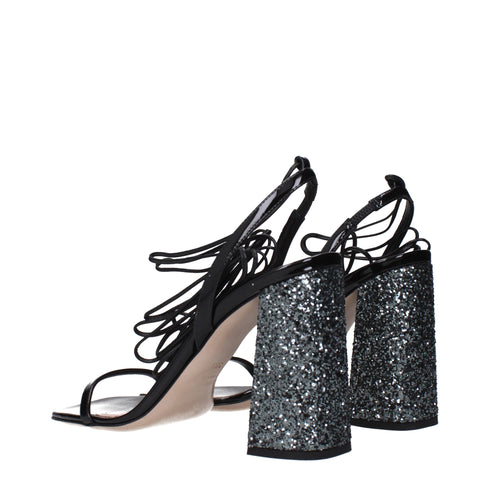 Miu Miu Black Patent Leather Platform Sandals – Women’s Glitter Block Heel Lace-Up Heels