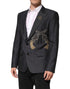 Dolce & Gabbana Dark Gray Bee Embroidery SICILIA Coat Blazer