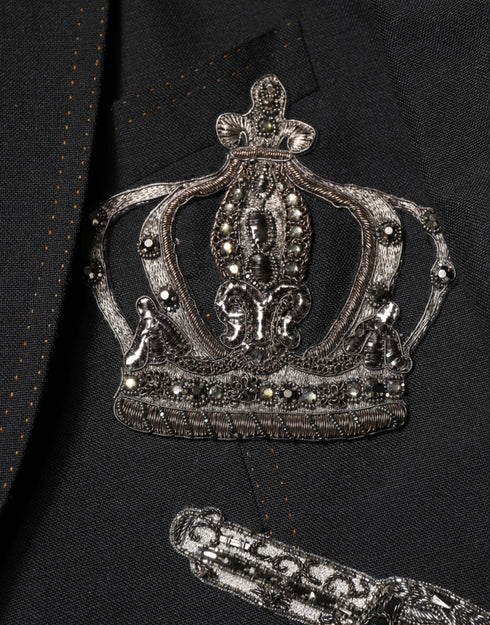 Dolce & Gabbana Black Bee Crown Embellished Suit Coat Blazer
