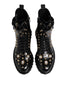Dolce & Gabbana Studded Mid Calf Lace-Up Boots - Black Calf Leather - Women’s Designer Combat Shoes